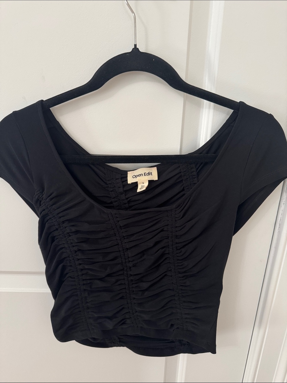 Open Edit Black Ruched Crop Top